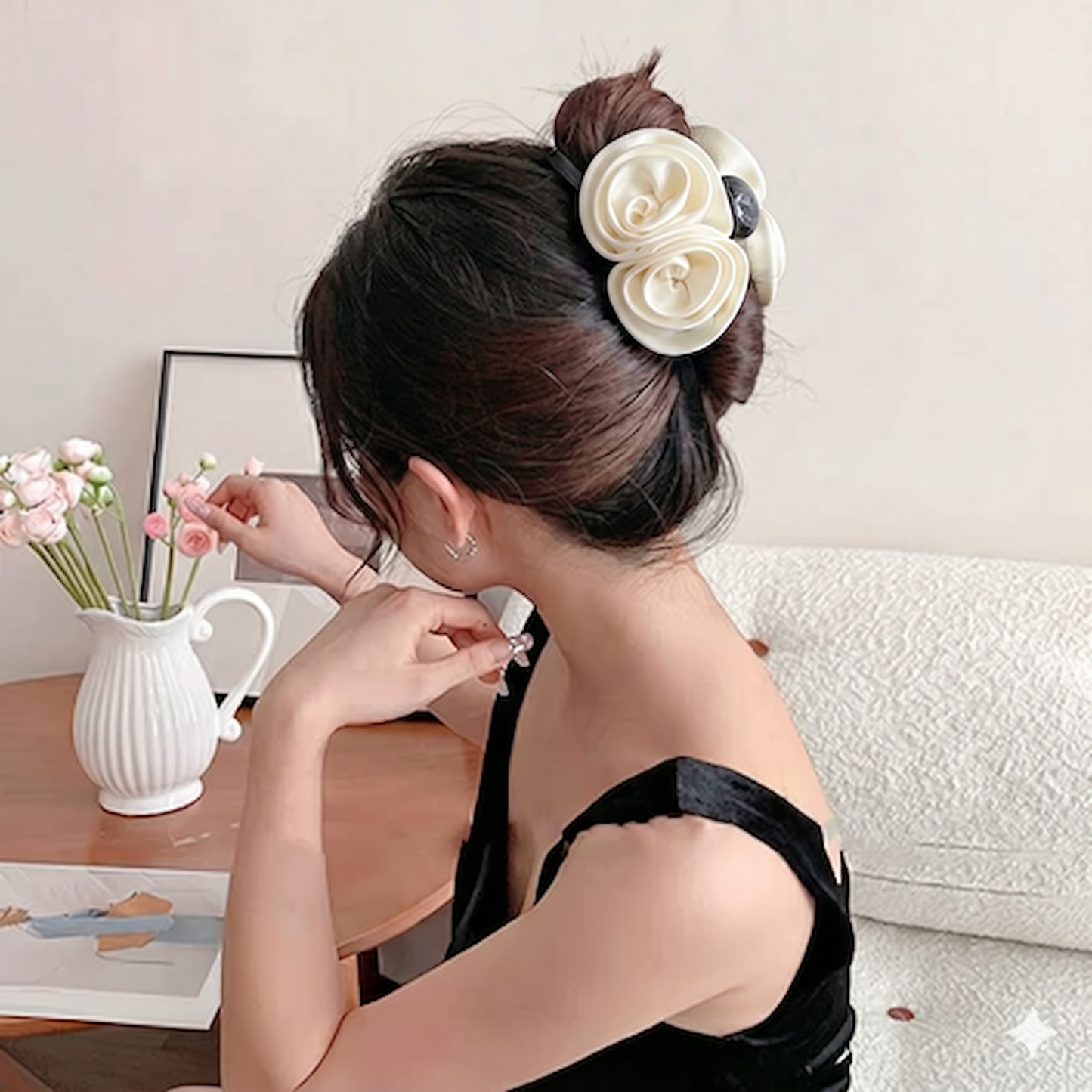 Elegant Rose Hair Claw Clip – Satin Flower Hair Accessory for Women & Girls
