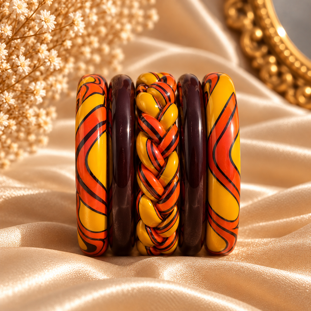 Sunset Amber Jaipuri Lac Bangles (set of 5)
