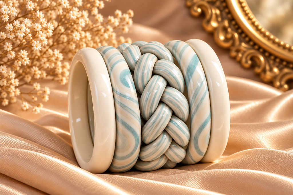 Cerulean Braid Jaipuri Lac Bangles (set of 5)