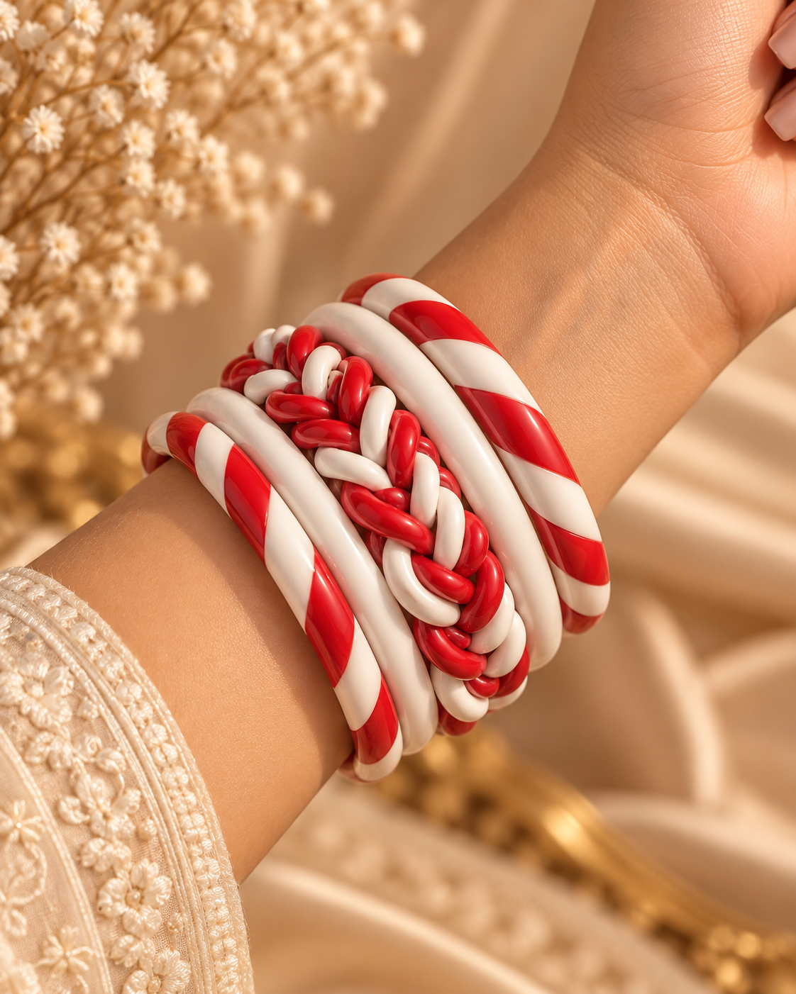Ruby Red Jaipuri Lac Bangles (set of 5)
