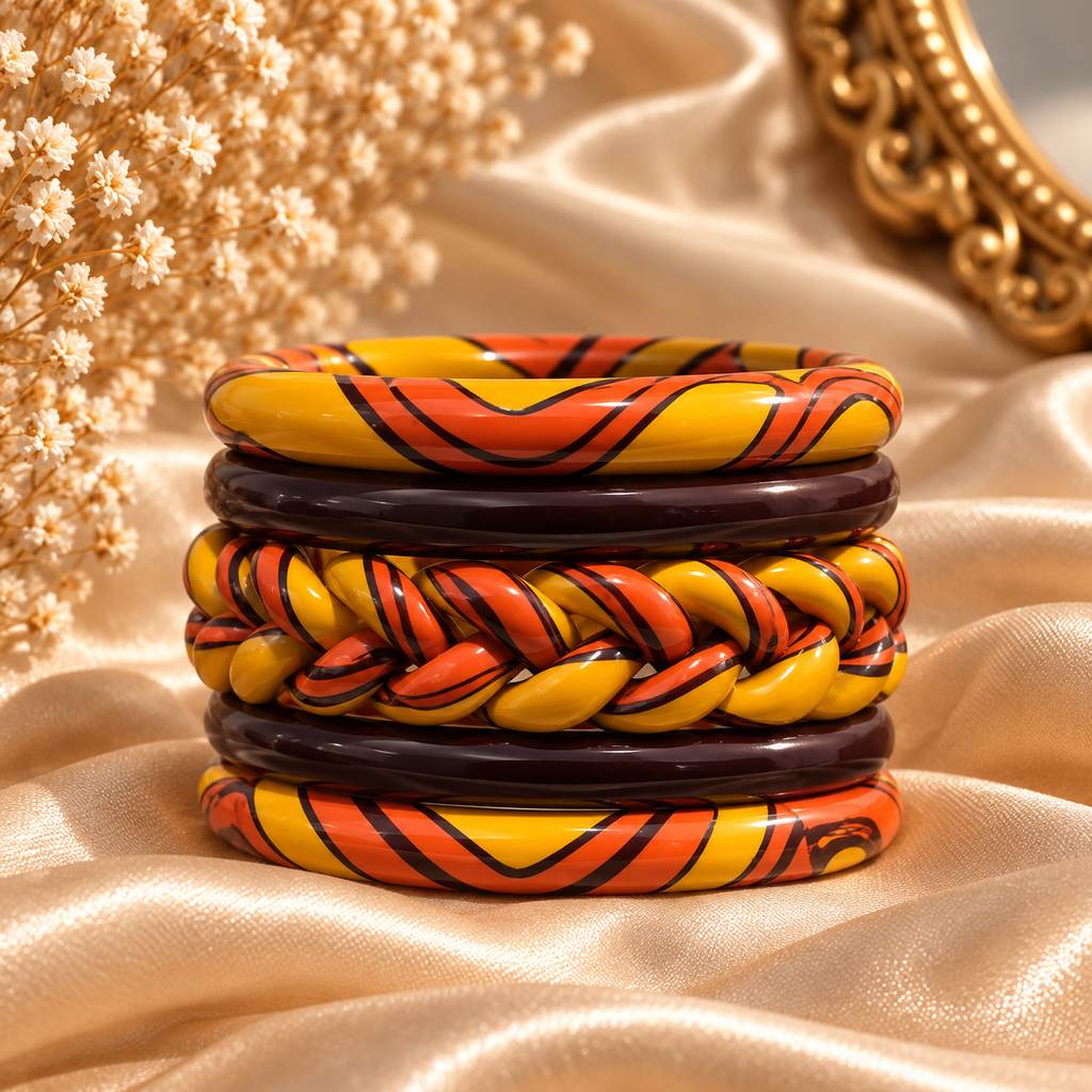 Sunset Amber Jaipuri Lac Bangles (set of 5)