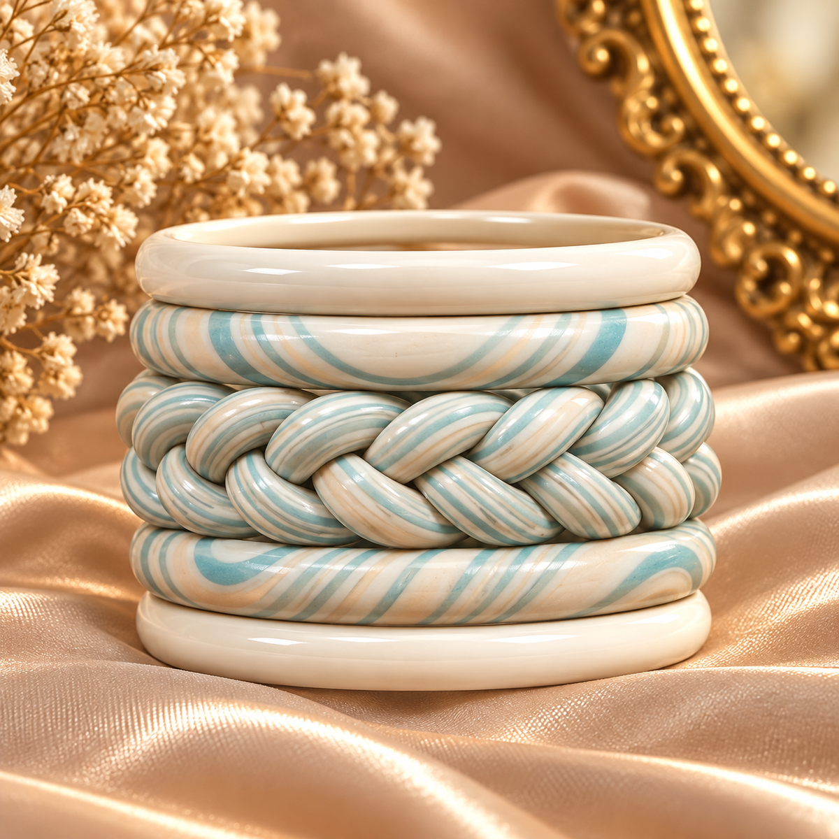 Cerulean Braid Jaipuri Lac Bangles (set of 5)