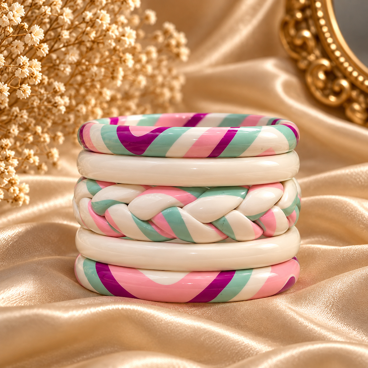 Cotton Candy Carousel Jaipuri Lac Bangles (set of 5)