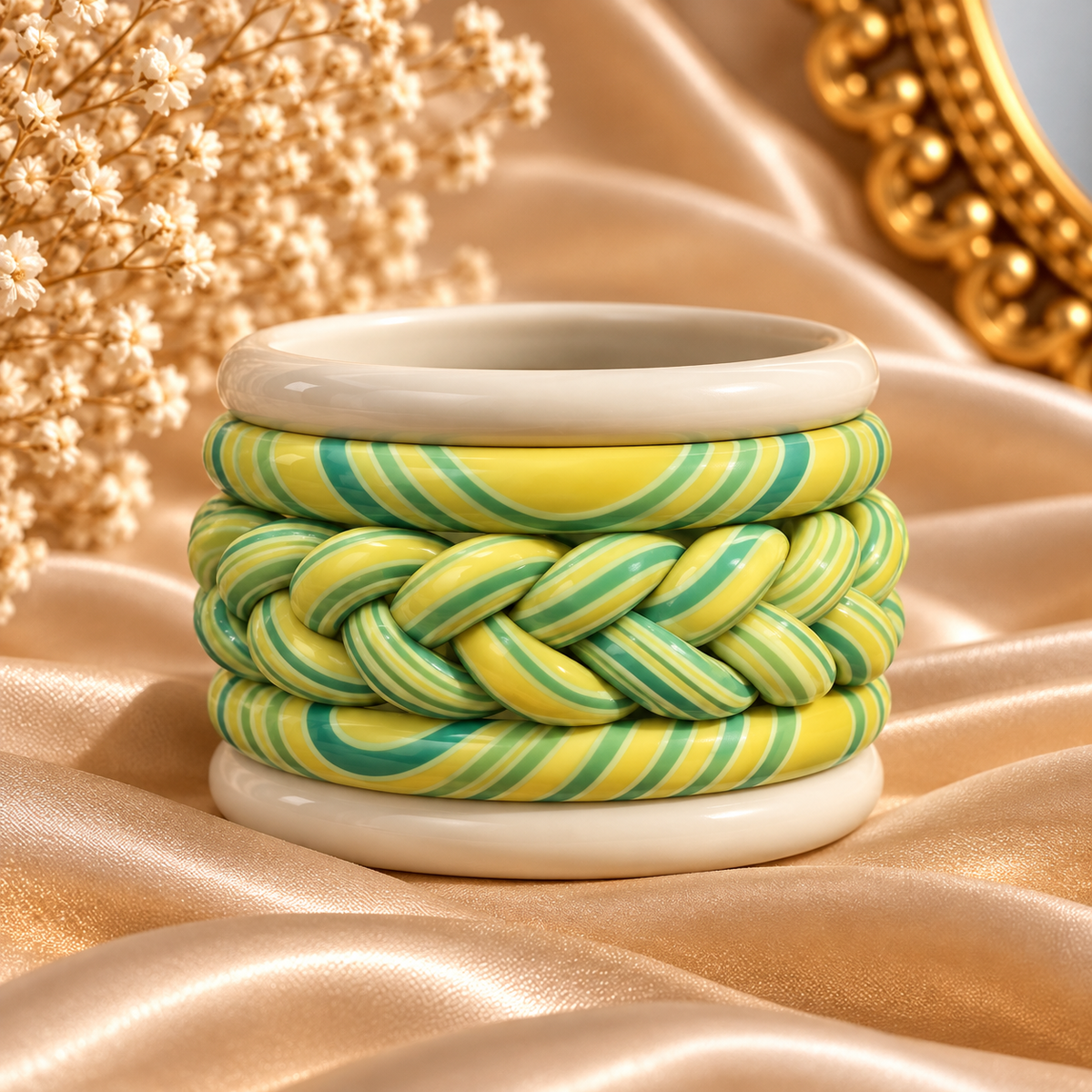 Teal Twist Jaipuri Lac Bangles (set of 5)