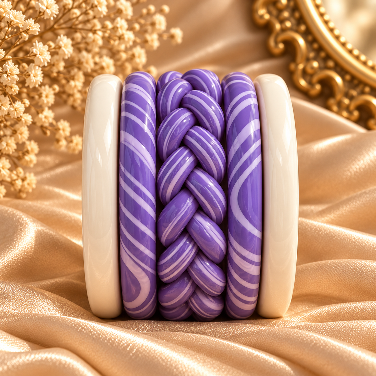Royle Lavender Jaipuri Lac Bangles (set of 5)