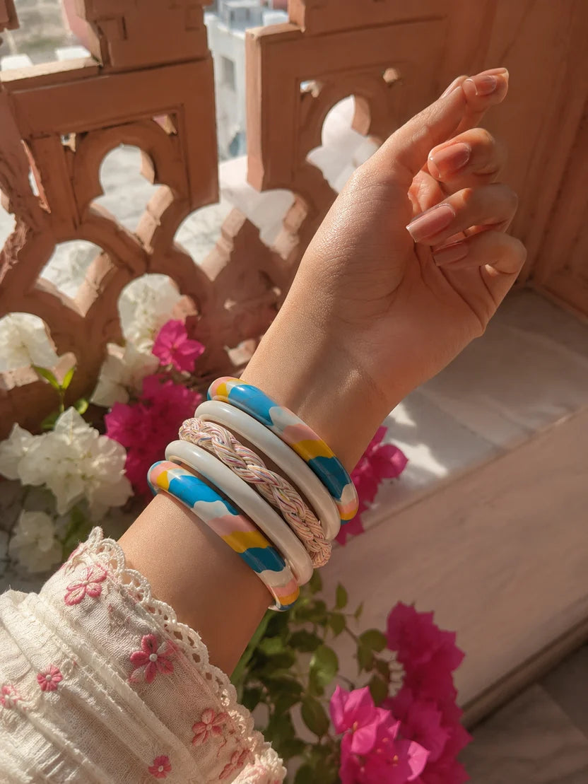 Bubblegum Twist Jaipuri Lac Bangles (set of 5)
