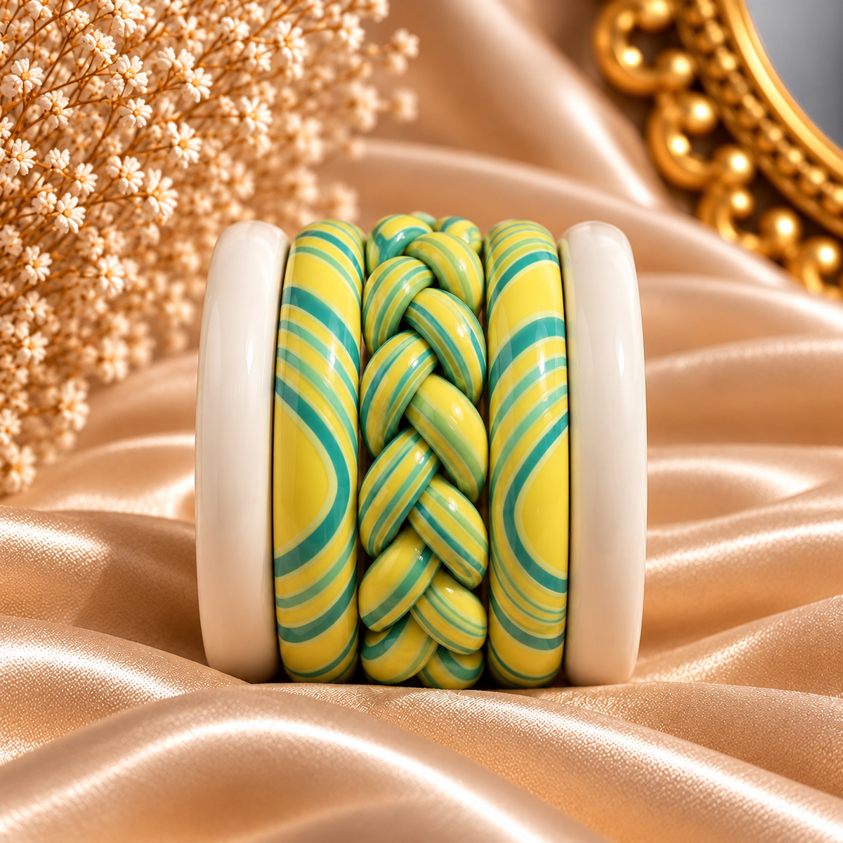 Teal Twist Jaipuri Lac Bangles (set of 5)