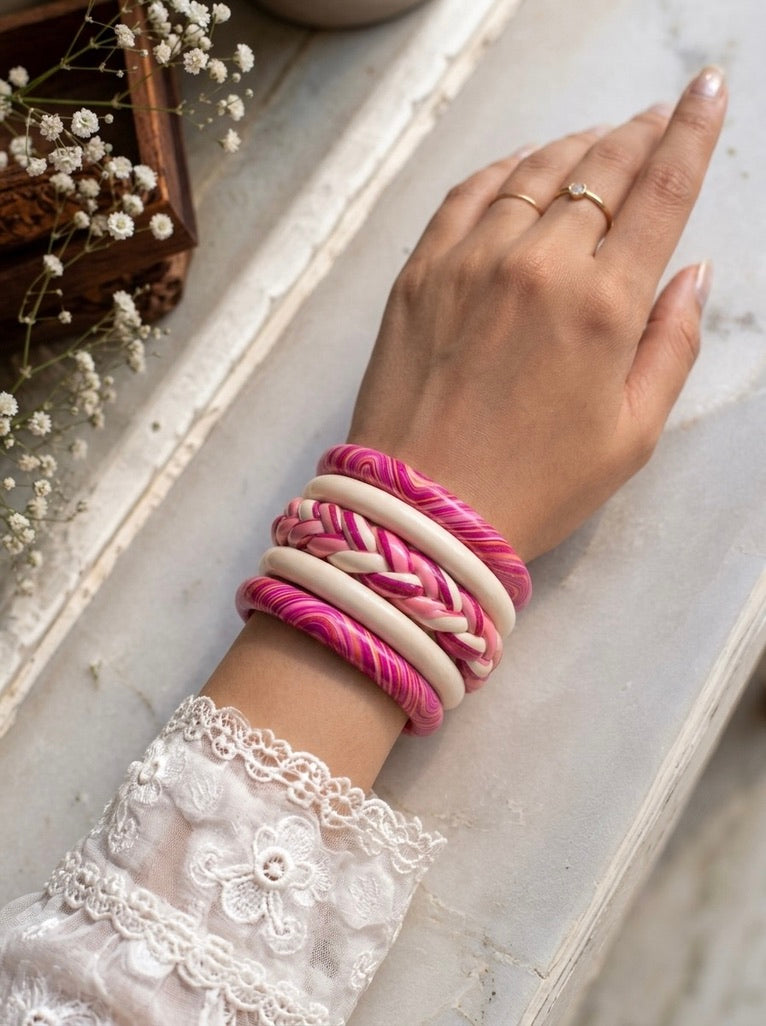 Desert Rose Braid Jaipuri Lac Bangles (set of 5)