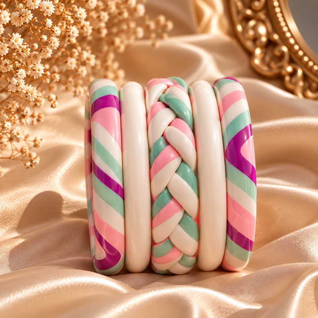 Cotton Candy Carousel Jaipuri Lac Bangles (set of 5)