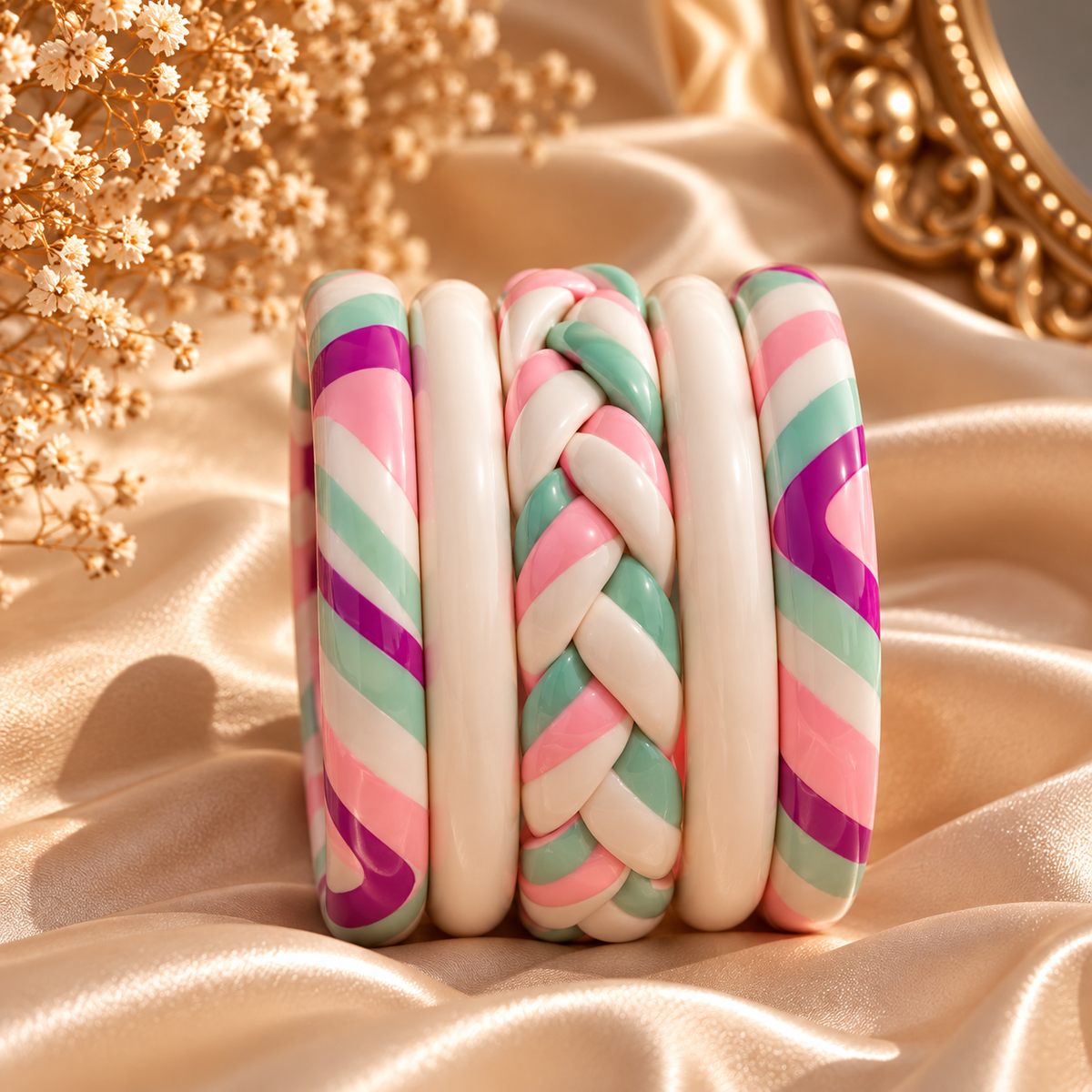 Cotton Candy Carousel Jaipuri Lac Bangles (set of 5)