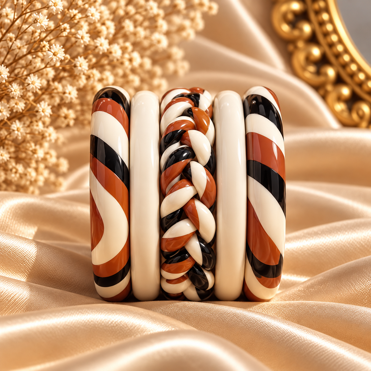 Terracotta Tricolor Braded Jaipuri Lac Bangles (set of 5)