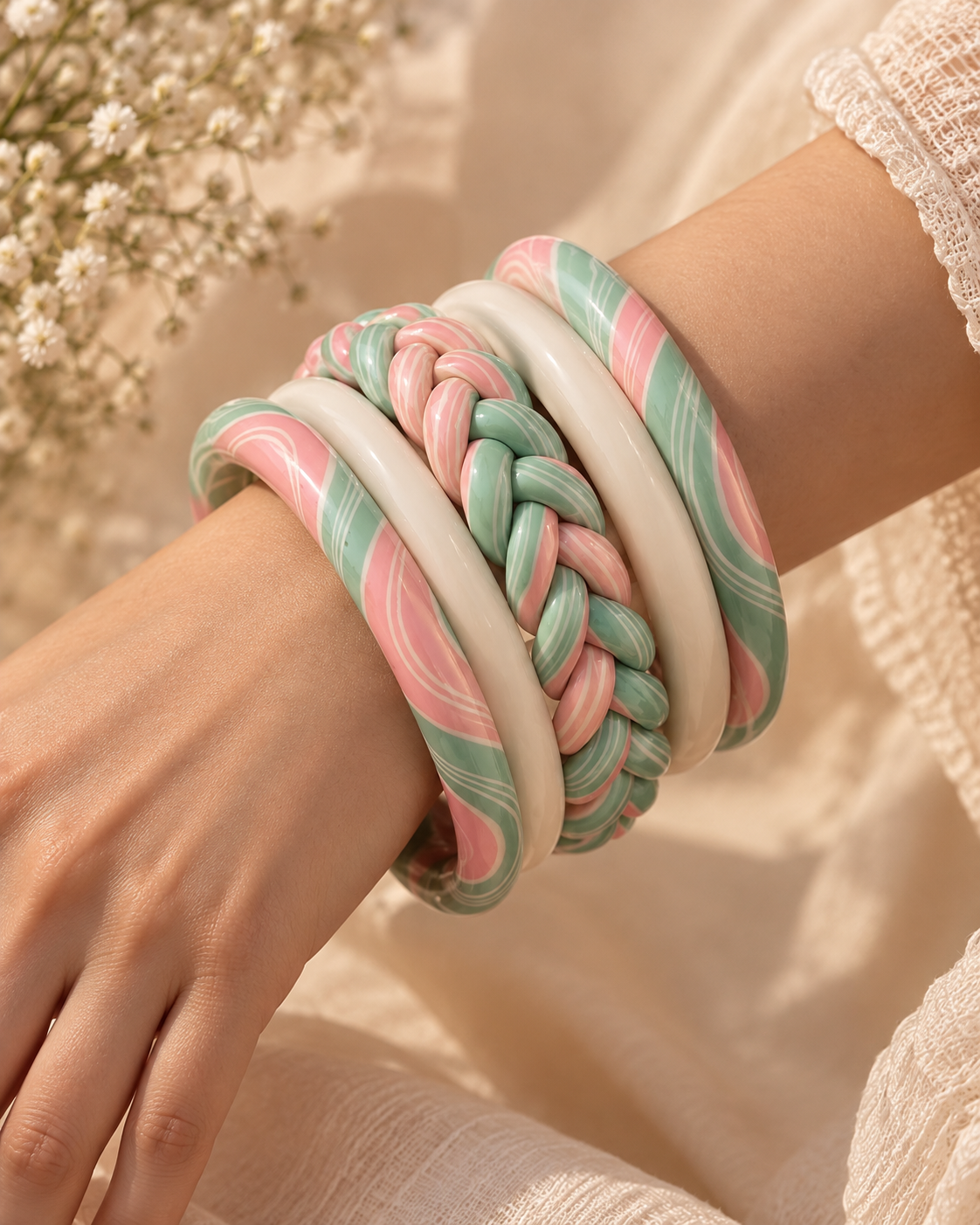 Mermaid Confection Jaipuri Lac Bangles (set of 5)