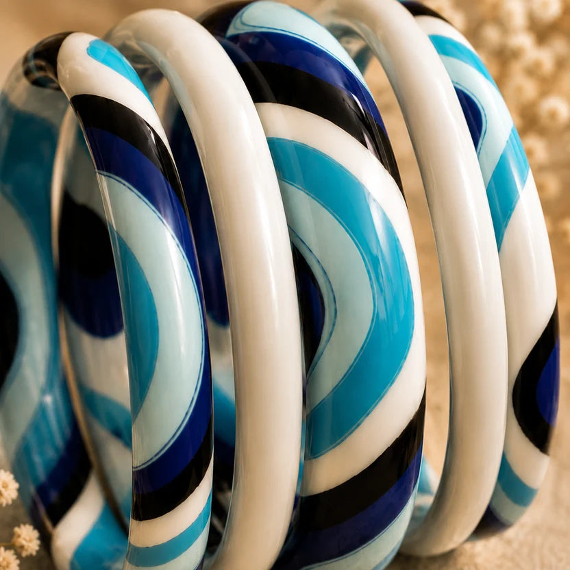 Ocean Blue Jaipuri Lac Bangles (set of 5)