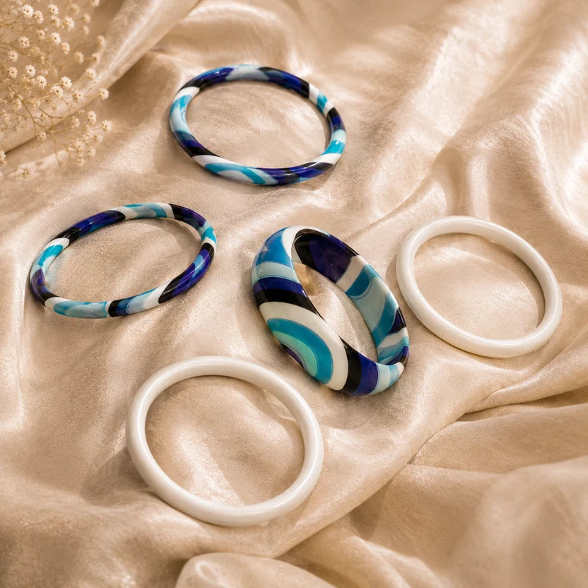 Ocean Blue Jaipuri Lac Bangles (set of 5)