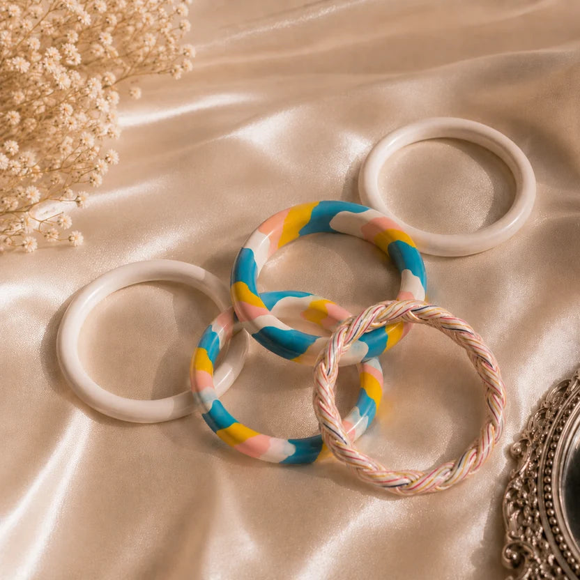 Bubblegum Twist Jaipuri Lac Bangles (set of 5)