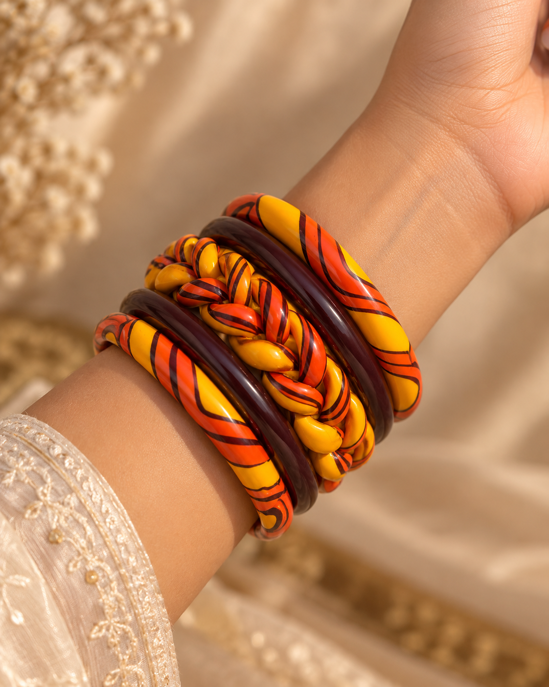 Sunset Amber Jaipuri Lac Bangles (set of 5)