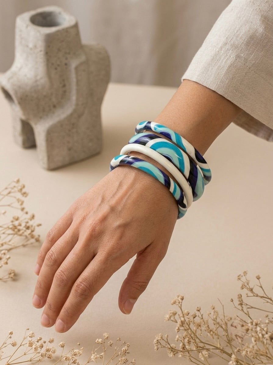 Ocean Blue Jaipuri Lac Bangles (set of 5)