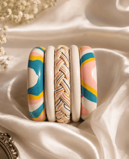 Bubblegum Twist Jaipuri Lac Bangles (set of 5)