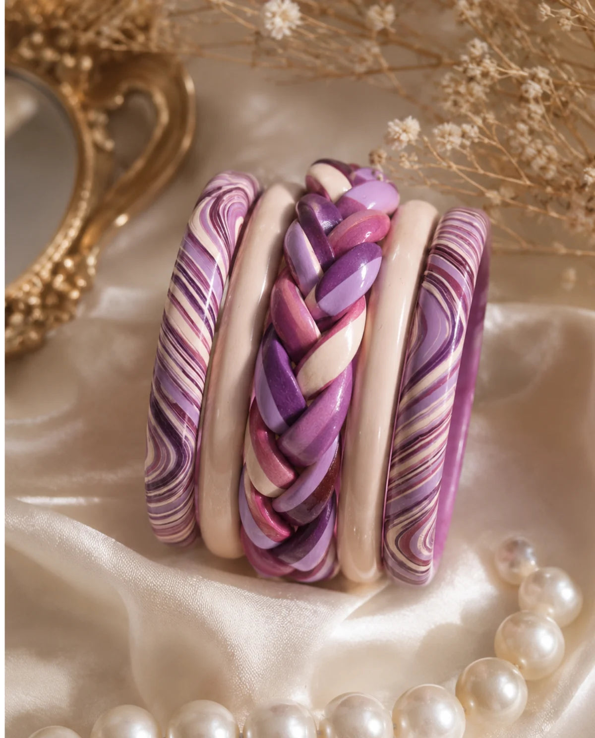 Lavender Purple Jaipuri Lac Bangles (set of 5)