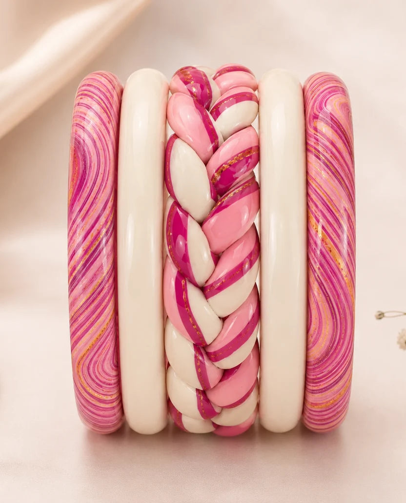 Desert Rose Braid Jaipuri Lac Bangles (set of 5)