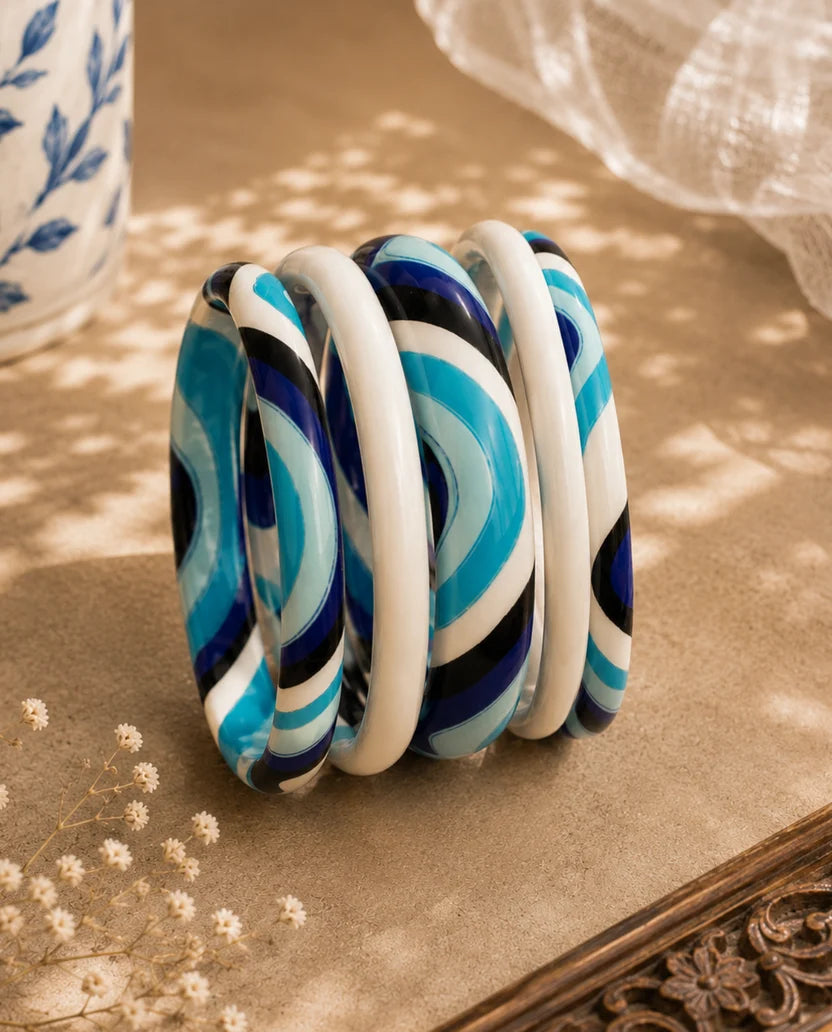 Ocean Blue Jaipuri Lac Bangles (set of 5)