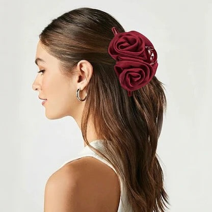 Elegant Rose Hair Claw Clip – Satin Flower Hair Accessory for Women & Girls