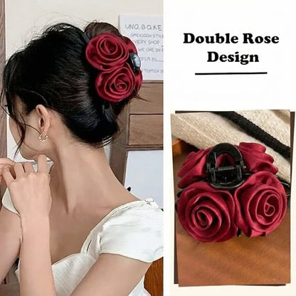 Elegant Rose Hair Claw Clip – Satin Flower Hair Accessory for Women & Girls