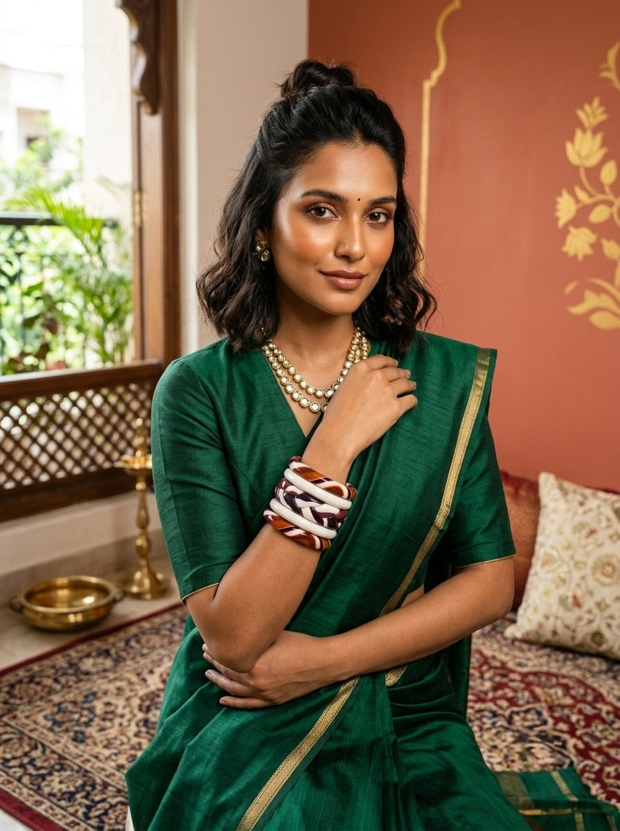 Mocha Swirl Jaipuri Lac Bangles (set of 5)
