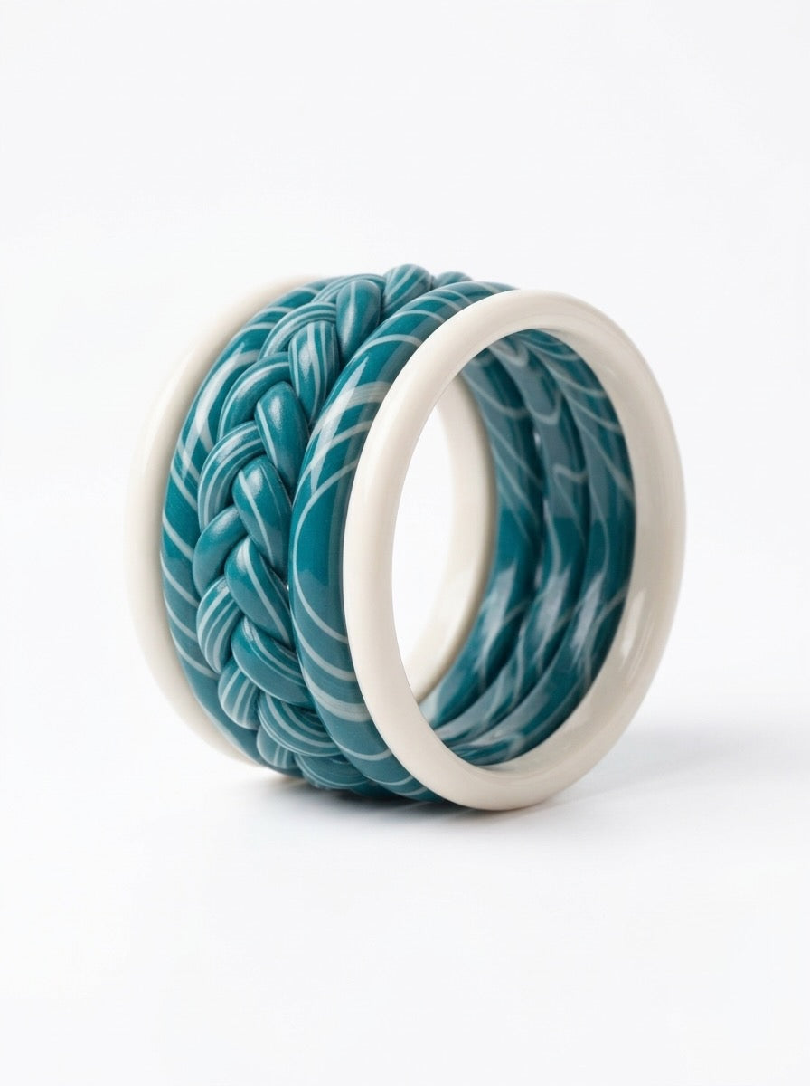 Cerulean Twist Jaipuri Lac Bangles (set of 5)