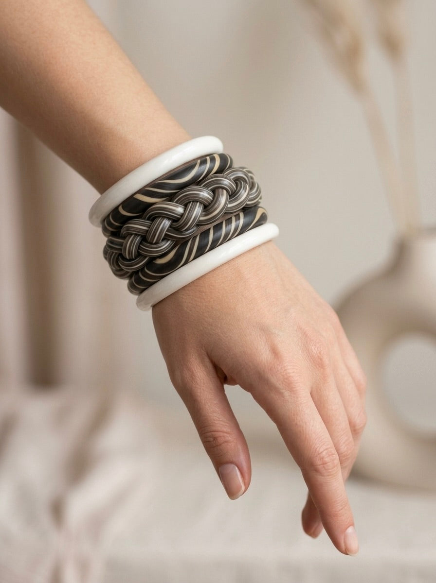 Ivory Braided Jaipuri Lac Bangles (set of 5)