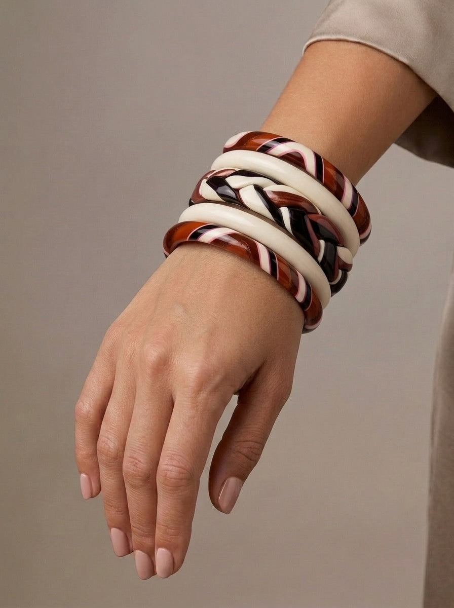 Mocha Swirl Jaipuri Lac Bangles (set of 5)