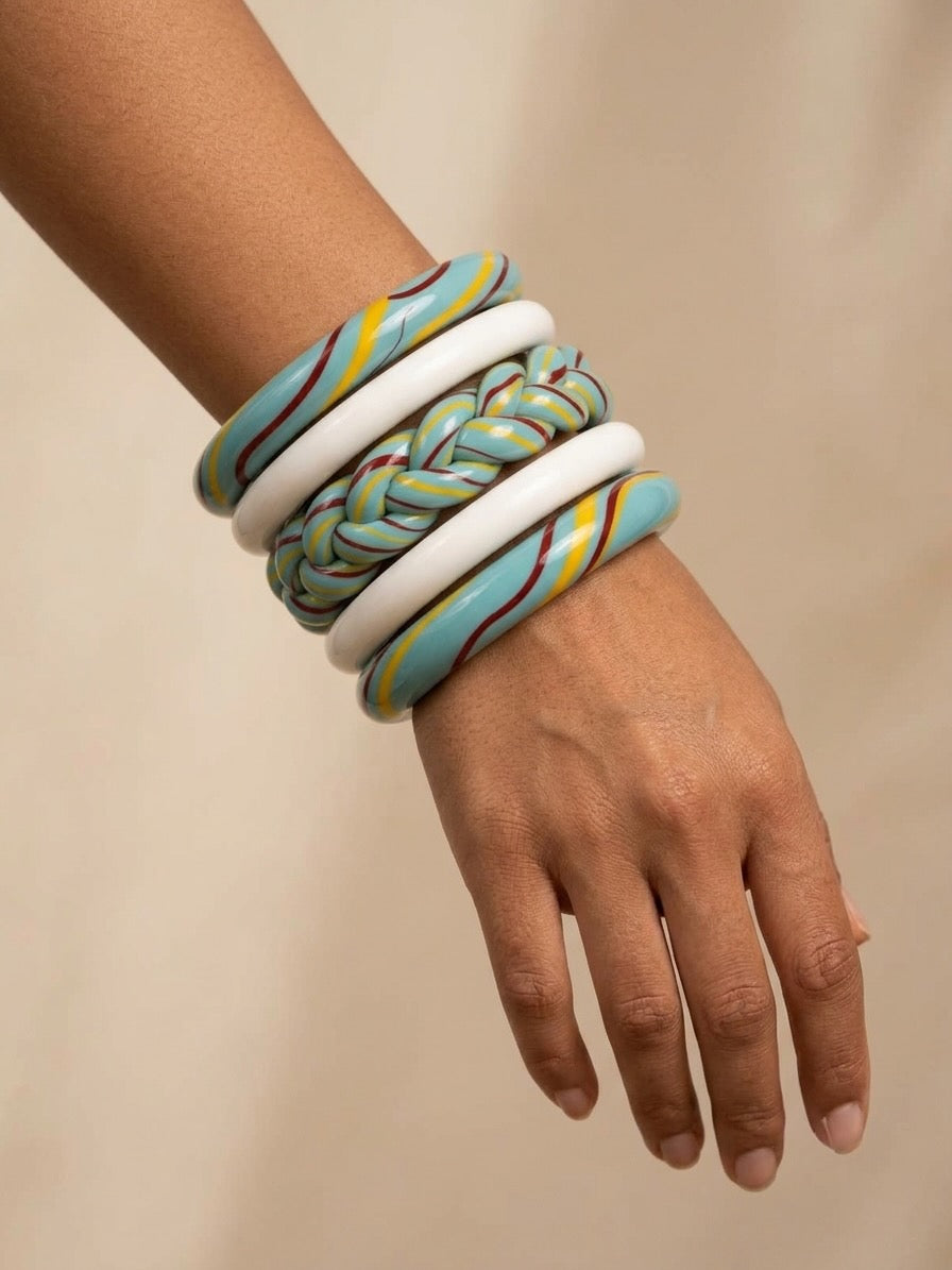 Turquoise Tide Braid Jaipuri Lac Bangles (set of 5)