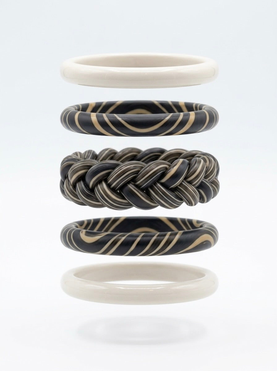 Ivory Braided Jaipuri Lac Bangles (set of 5)
