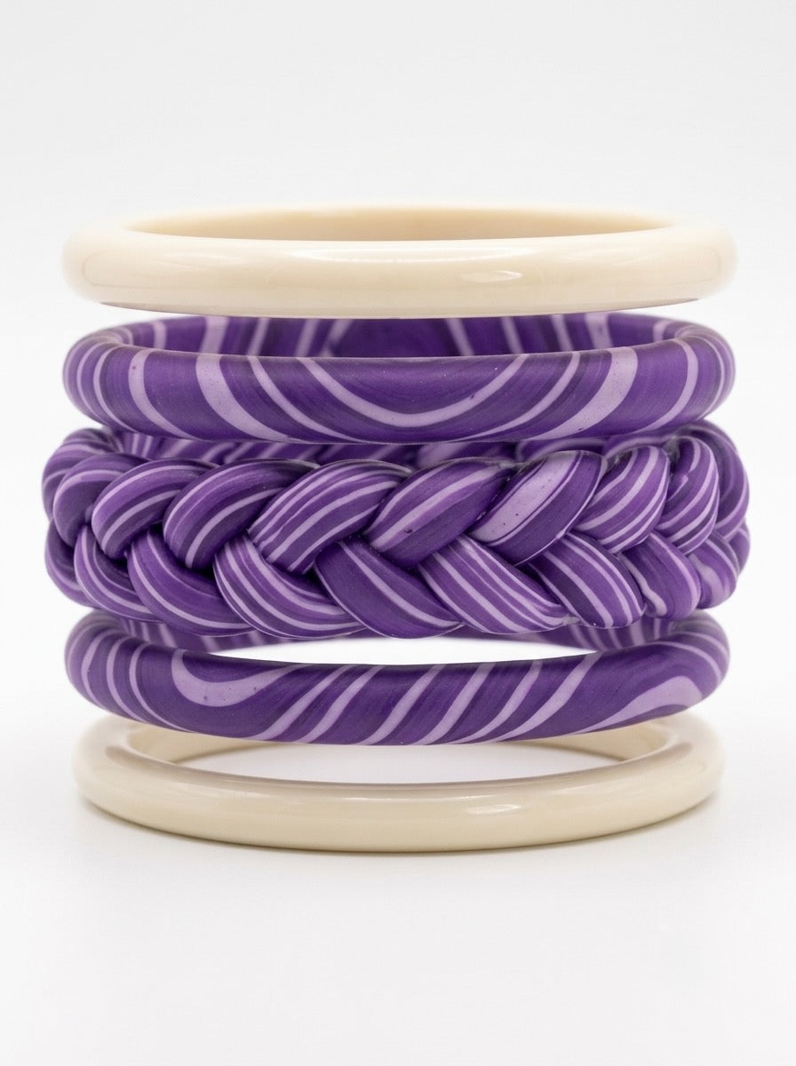 Lavender Lattice Jaipuri Lac Bangles (set of 5)
