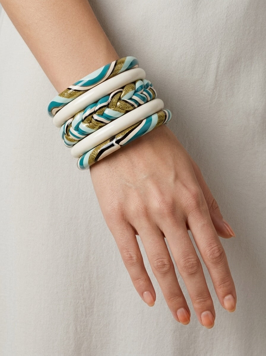 Gilded Wave Stack Jaipuri Lac Bangles (set of 5)