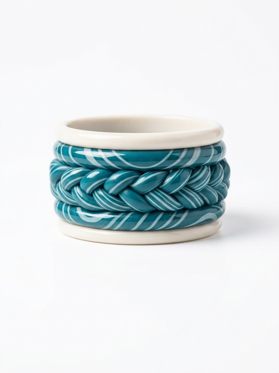 Cerulean Twist Jaipuri Lac Bangles (set of 5)
