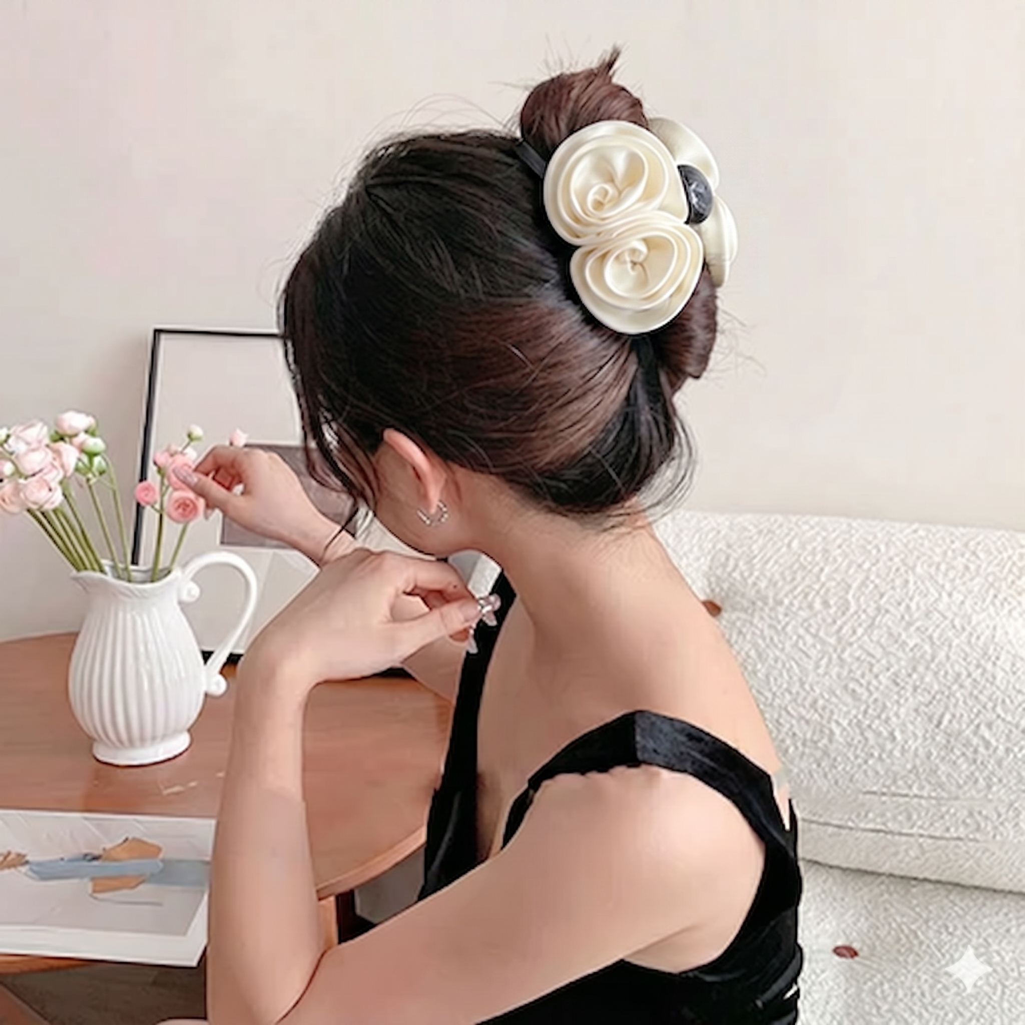 Elegant Rose Hair Claw Clip – Satin Flower Hair Accessory for Women & Girls