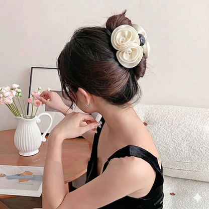 Elegant Rose Hair Claw Clip – Satin Flower Hair Accessory for Women & Girls