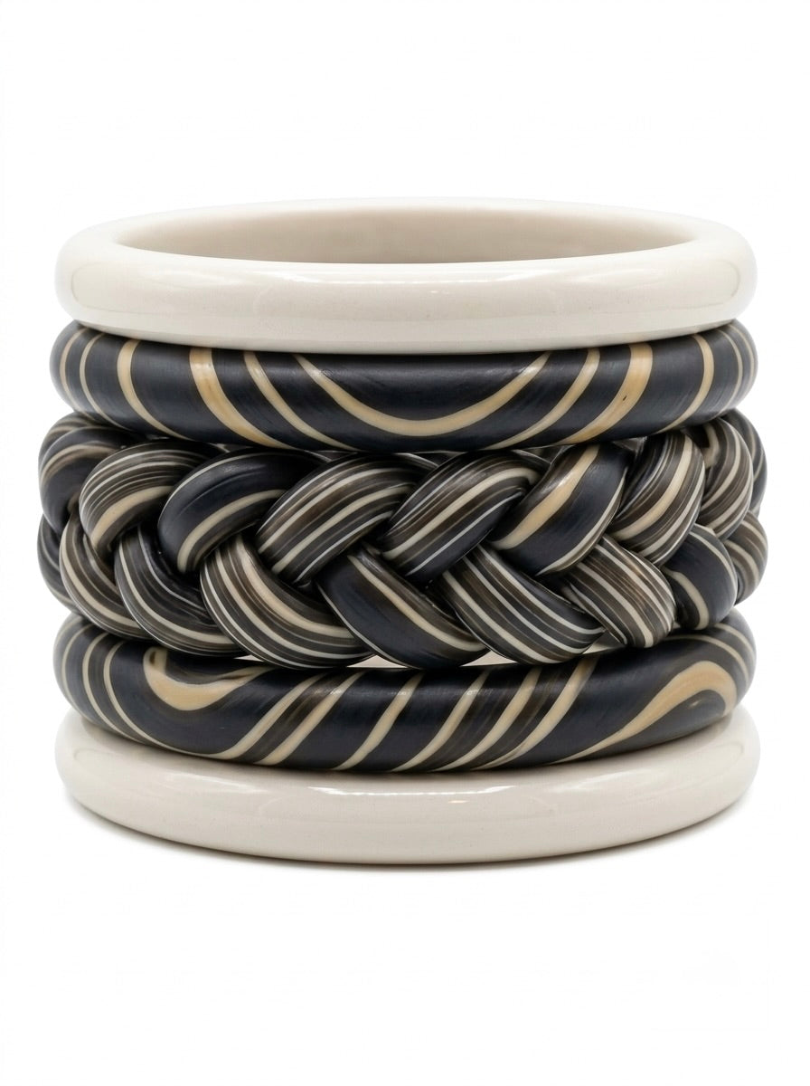 Ivory Braided Jaipuri Lac Bangles (set of 5)