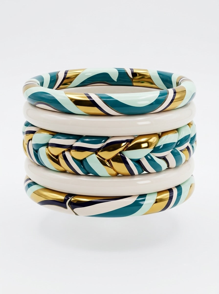 Gilded Wave Stack Jaipuri Lac Bangles (set of 5)