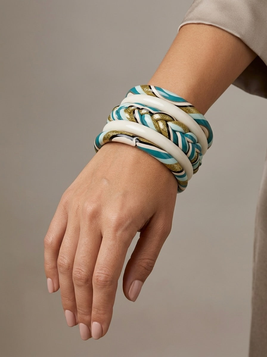Gilded Wave Stack Jaipuri Lac Bangles (set of 5)