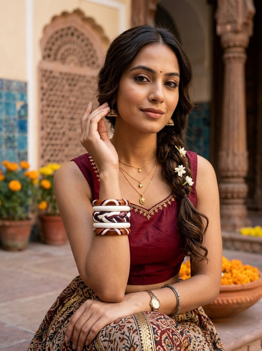 Mocha Swirl Jaipuri Lac Bangles (set of 5)