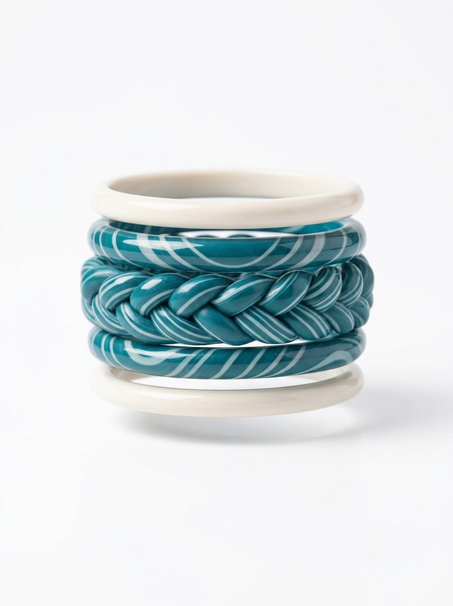 Cerulean Twist Jaipuri Lac Bangles (set of 5)