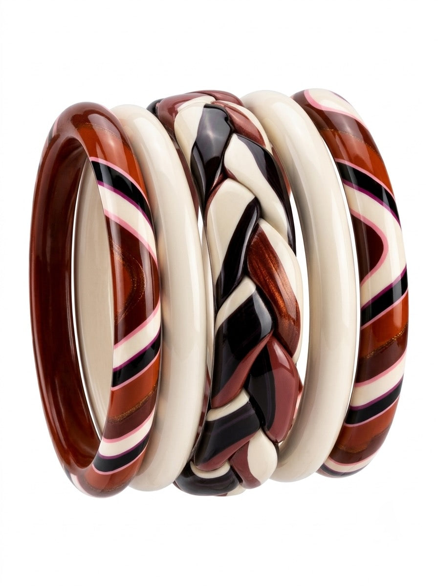 Mocha Swirl Jaipuri Lac Bangles (set of 5)