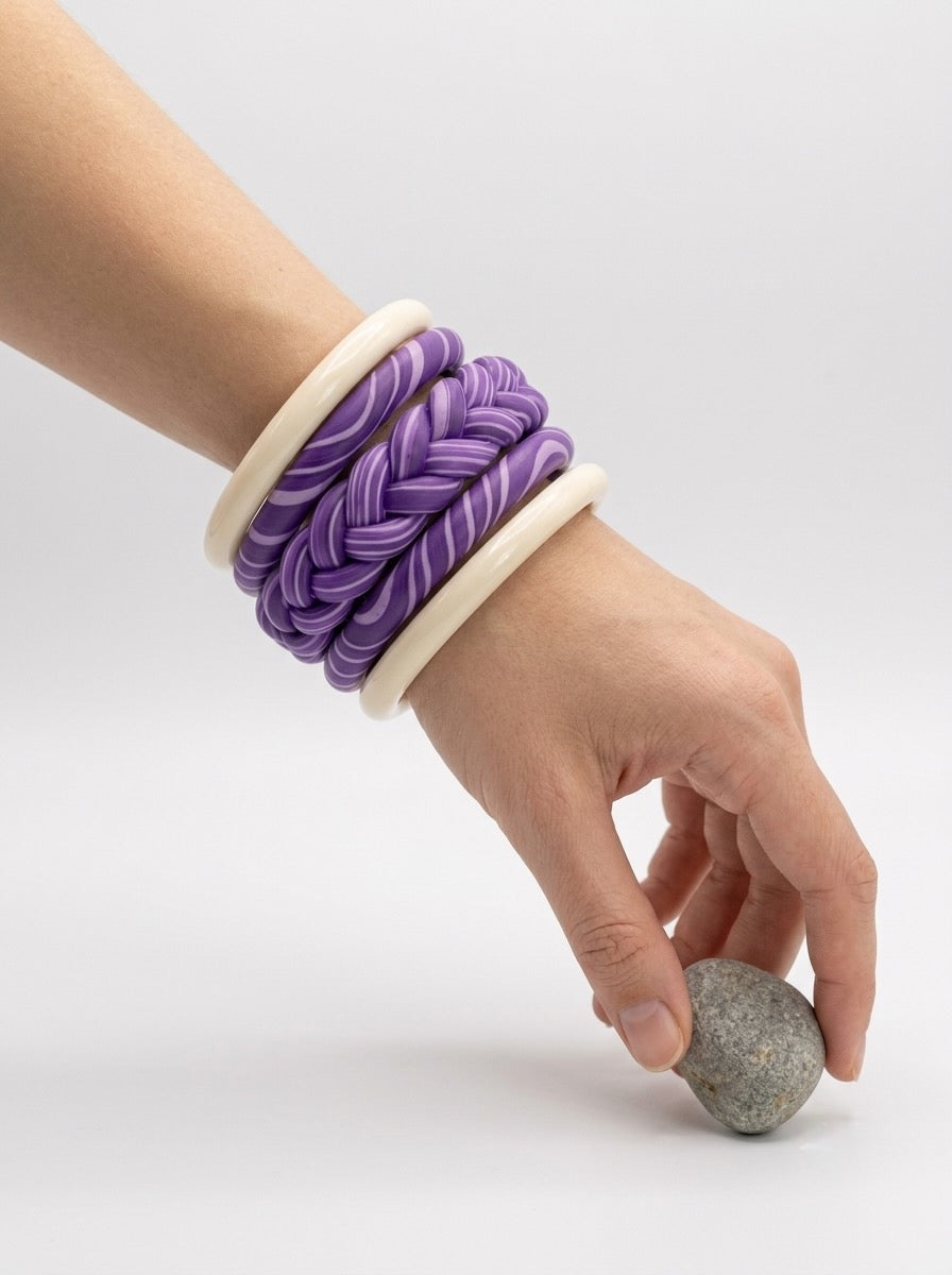 Lavender Lattice Jaipuri Lac Bangles (set of 5)