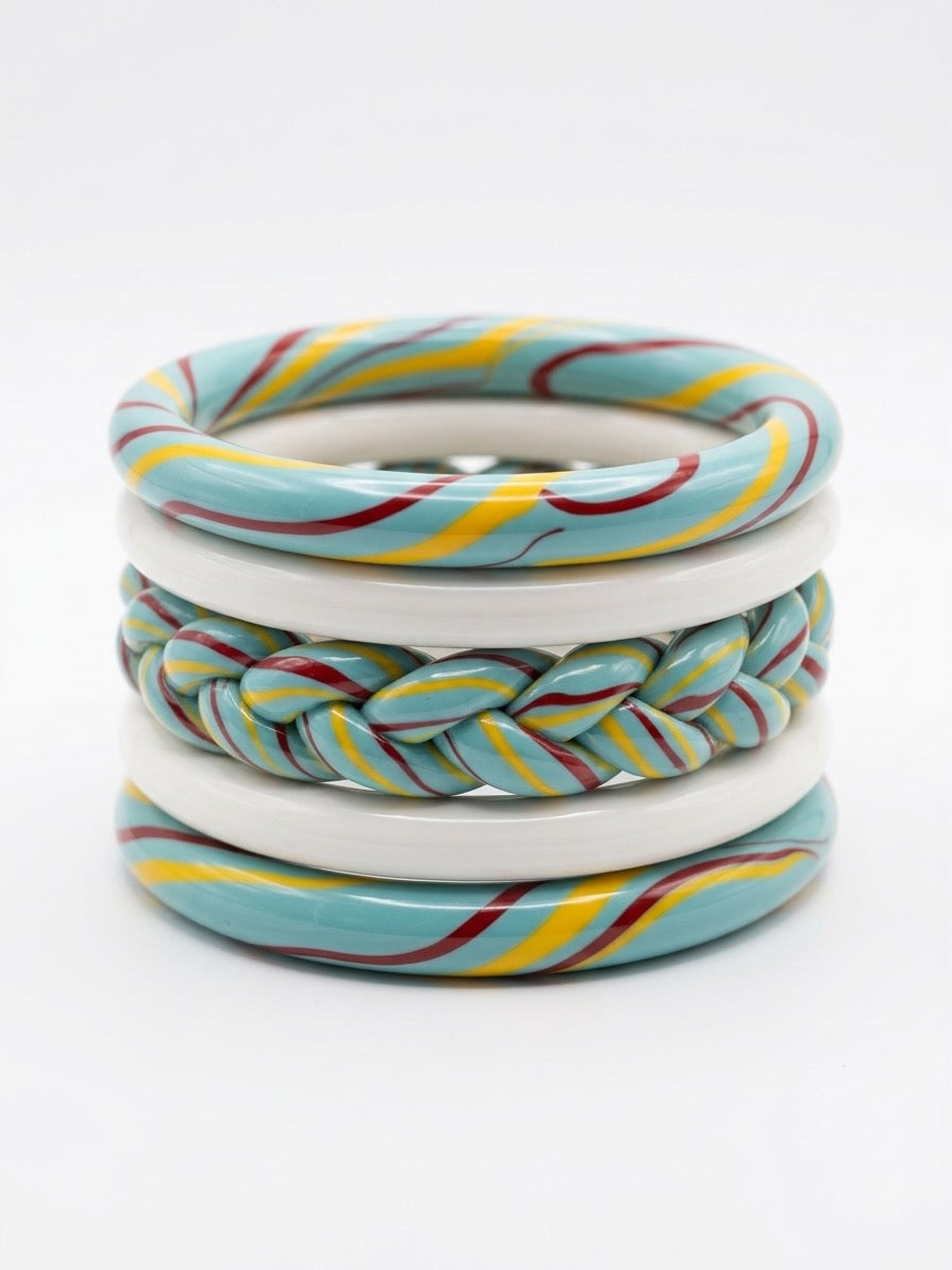 Turquoise Tide Braid Jaipuri Lac Bangles (set of 5)