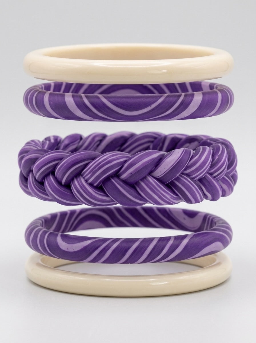 Lavender Lattice Jaipuri Lac Bangles (set of 5)