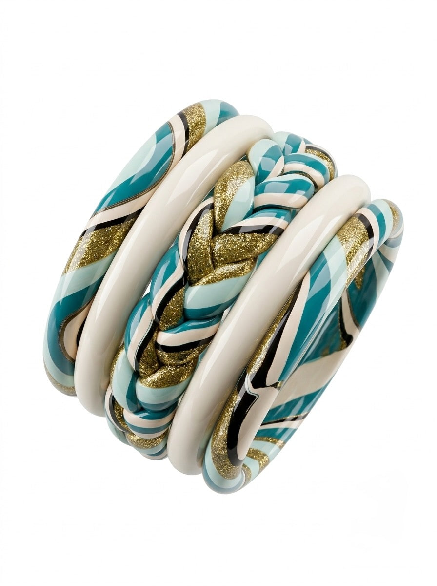Gilded Wave Stack Jaipuri Lac Bangles (set of 5)
