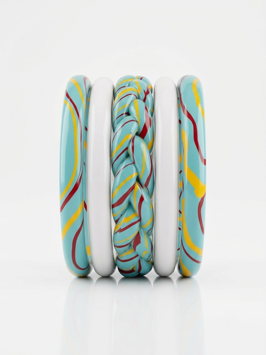 Turquoise Tide Braid Jaipuri Lac Bangles (set of 5)