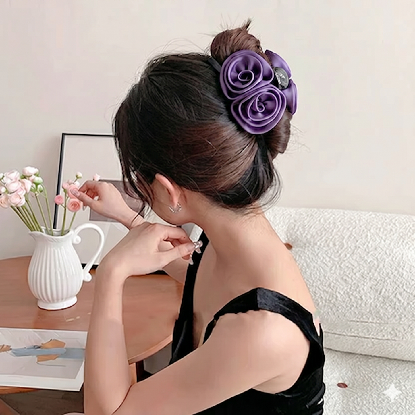 Elegant Rose Hair Claw Clip – Satin Flower Hair Accessory for Women & Girls